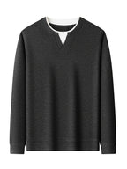 Men'S V-Neck Faux Two-Piece Long Sleeve Sweatshirt, Suitable for Commute And Casual Wear, Outerwear And Inner Wear, Regular Shoulder Long Sleeve Pullover Sweatshirt - SINBOS - Black Gray
