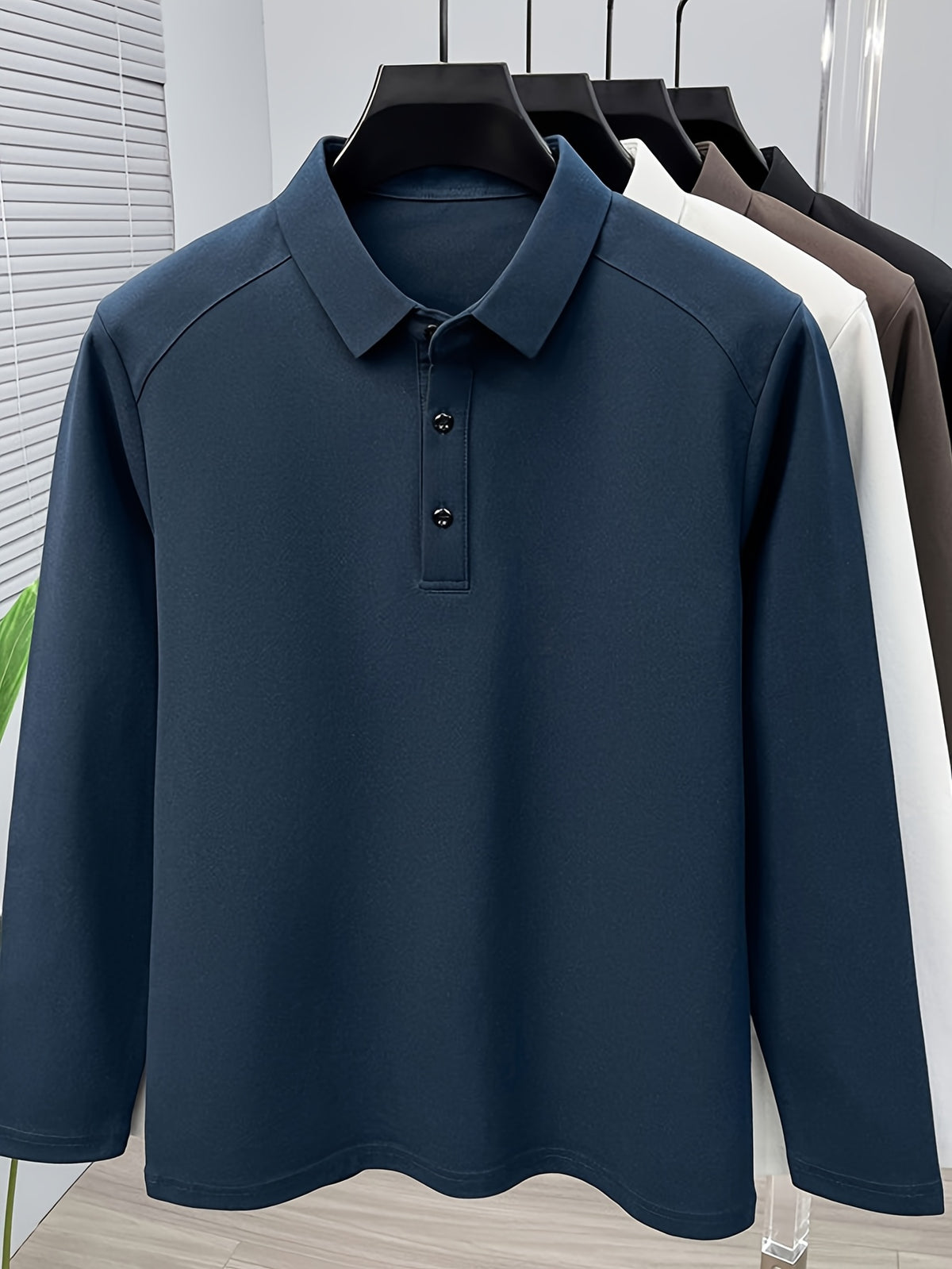 Men'S Raglan Sleeve Long Sleeve Polo Shirt, Relaxed Fit Cut, Unrestricted Movement, Loose Non-Tight Fit, Easy Business Style, No Extra Logos - SINBOS - Dark Blue