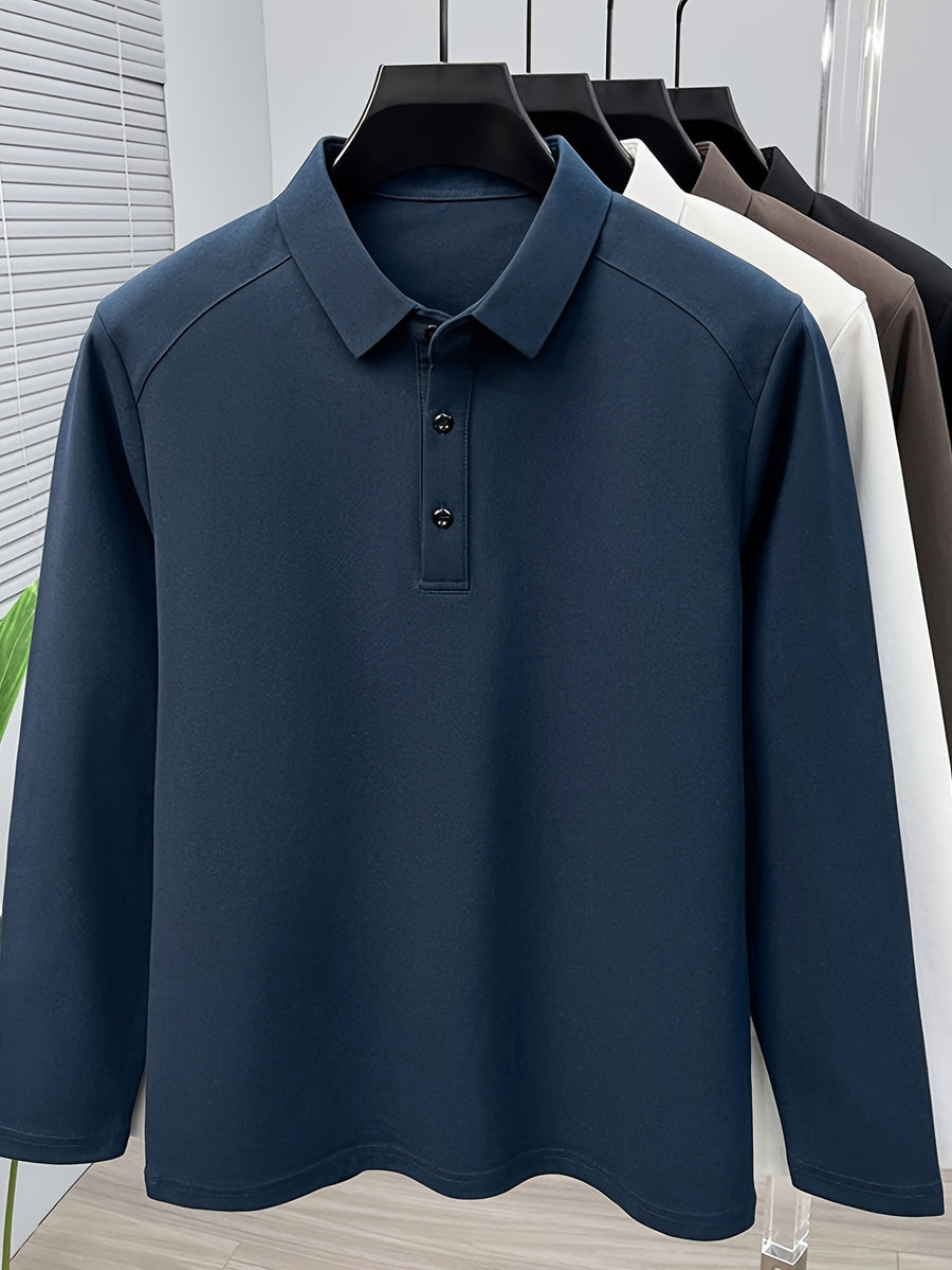 Men'S Raglan Sleeve Long Sleeve Polo Shirt, Relaxed Fit Cut, Unrestricted Movement, Loose Non-Tight Fit, Easy Business Style, No Extra Logos - SINBOS - Dark Blue