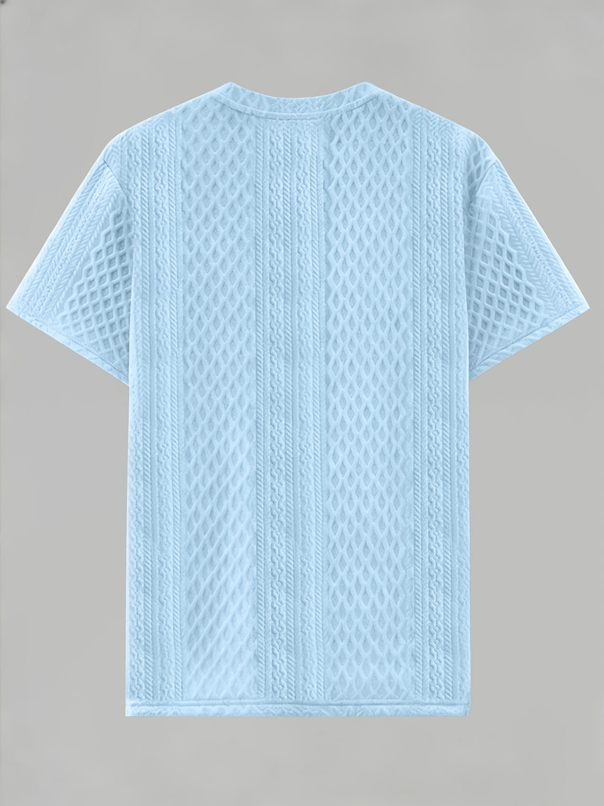 Men'S Round Neck Textured Fabric Short Sleeve T-Shirt, Suitable for Summer Casual Sports - Sky Blue