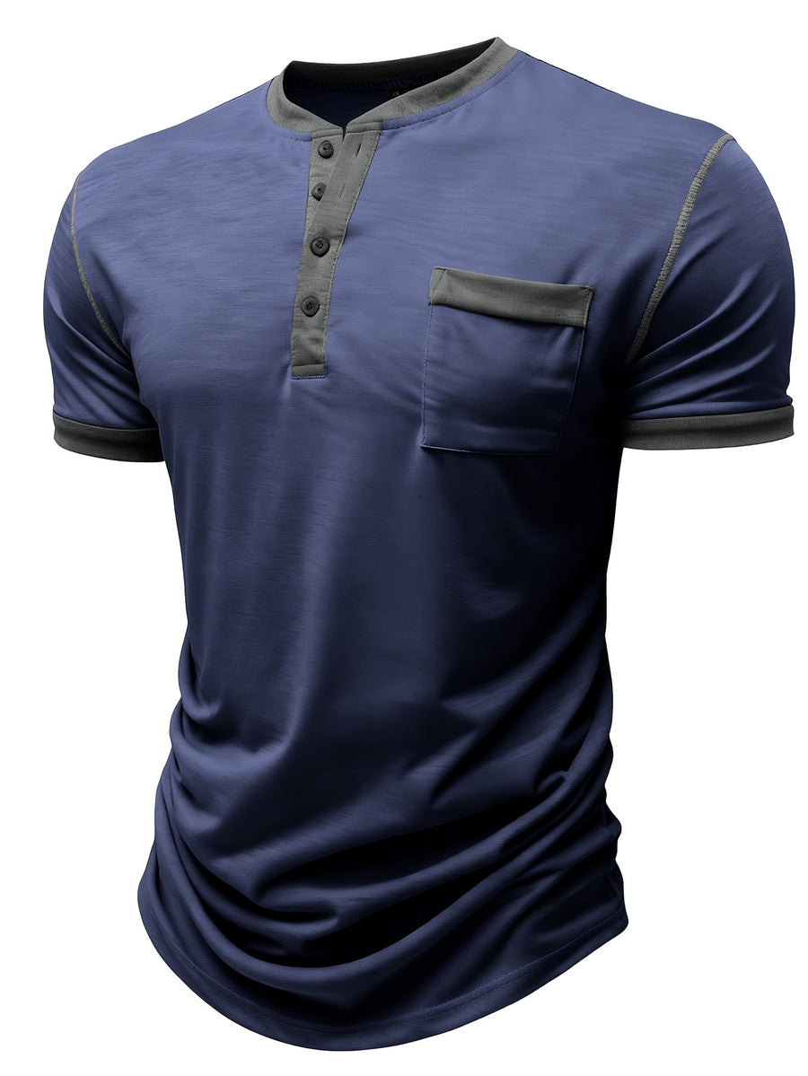 Summer Men'S Short Sleeve T-Shirt Classic Henry Shirt Men'S Short Sleeve Shirt Soft And Skin-Friendly A Must-Have for Summer Breathable And Cool Two-Piece Set for - Blue with Royal Blue