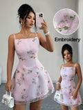 Women's Elegant Off-Shoulder -Line Mini Dress with Waist Embroidery & Flared - Suitable for Wedding Guest Dresses, Cocktail Outfits, Birthday, Prom, Valentine's Day, Machine Washable Wedding Season Attire - Light Purple
