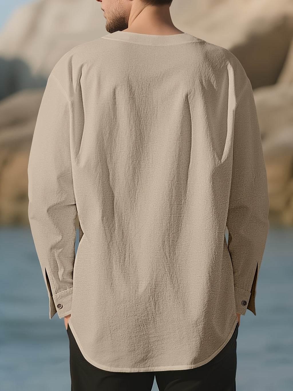 Men's Casual Shirts, Long-sleeve Casual Shirts, T-shirts, Men's Fashion Casual Wear, Solid Color Linen Long-sleeve Shirts, Breathable and Comfortable Short-sleeve Design, Quick-drying Fabric, Suitable for Wearing in Late Spring, Summer, and Early - Khaki