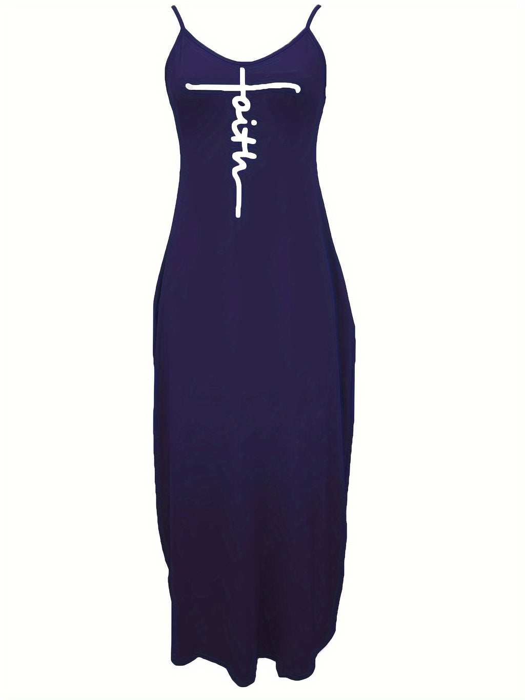 Oriented to European And American Foreign Trade Cross-Border New Women'S Long Dress, Slim And A-Line Solid Color Pattern Suspender Dress - Dark Blue