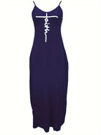 Oriented to European And American Foreign Trade Cross-Border New Women'S Long Dress, Slim And A-Line Solid Color Pattern Suspender Dress - Dark Blue
