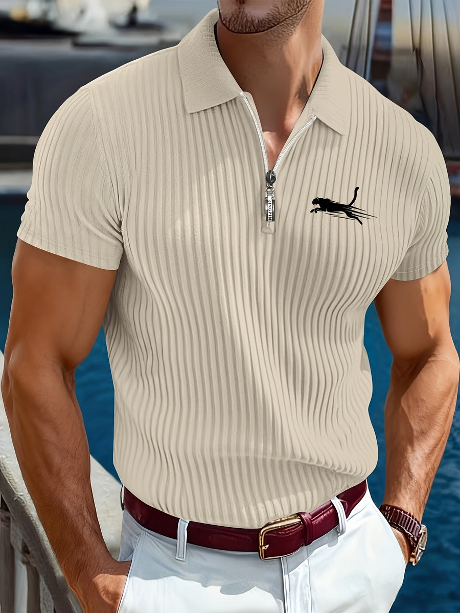 Summer Casual Short Sleeve Henley Shirt Men'S Outdoor Sports Polo Top - Apricot