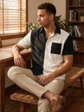 Men's Corduroy Patchwork Short-Sleeve Shirt - Black
