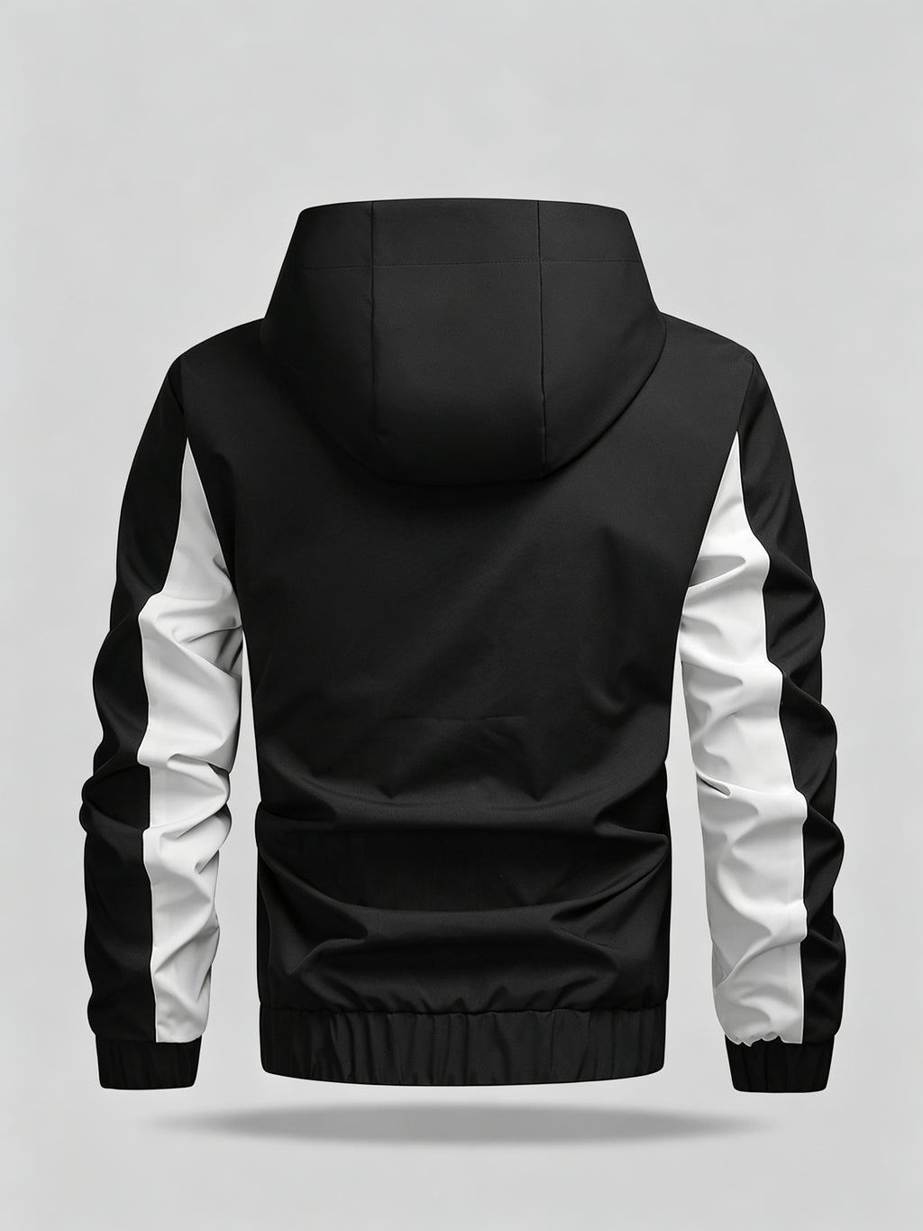 Men's Color Block Patchwork Hooded Sport Jacket with Adjustable Drawstring Hood and Zipper, Versatile Casual Jacket for Campus, Commuting, Hiking, Jogging, and Daily Wear - 25016 - Black
