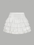 Ladies' Elegant and Fashionable Lace Solid Color Multi-layered Cake Skirt - White