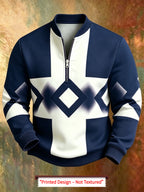 Men'S Autumn Winter Polo Zipper Sweatshirt, Men'S Trendy New Half-Zip POLO Sweatshirt, American Retro Geometric Color-Block Print, High Quality And Durable, Machine Washable, Essential for Daily Casual Gatherings And Outdoors - Mixed Color 2