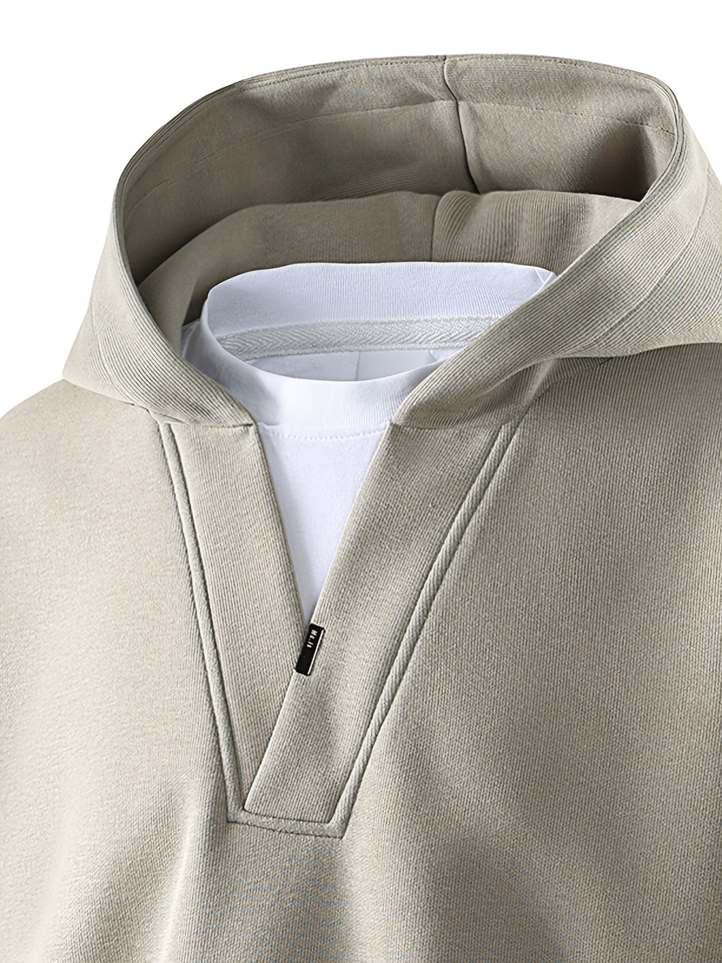 New Autumn 2-in-1 Look V-Neck Hooded Men's Sweatshirt, High-Quality Comfortable Hoodie, Heavyweight Trendy Men's Top - Gray Green