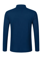 Maqiqi OBM Men's Fashion Waffle Knit Long Sleeve Henley Shirt, Stand Collar Button-Up Top with Chest Pocket and Positioned Printed LOGO, Casual Regular Fit Solid Color Spring/Autumn Daily Top - Navy Color