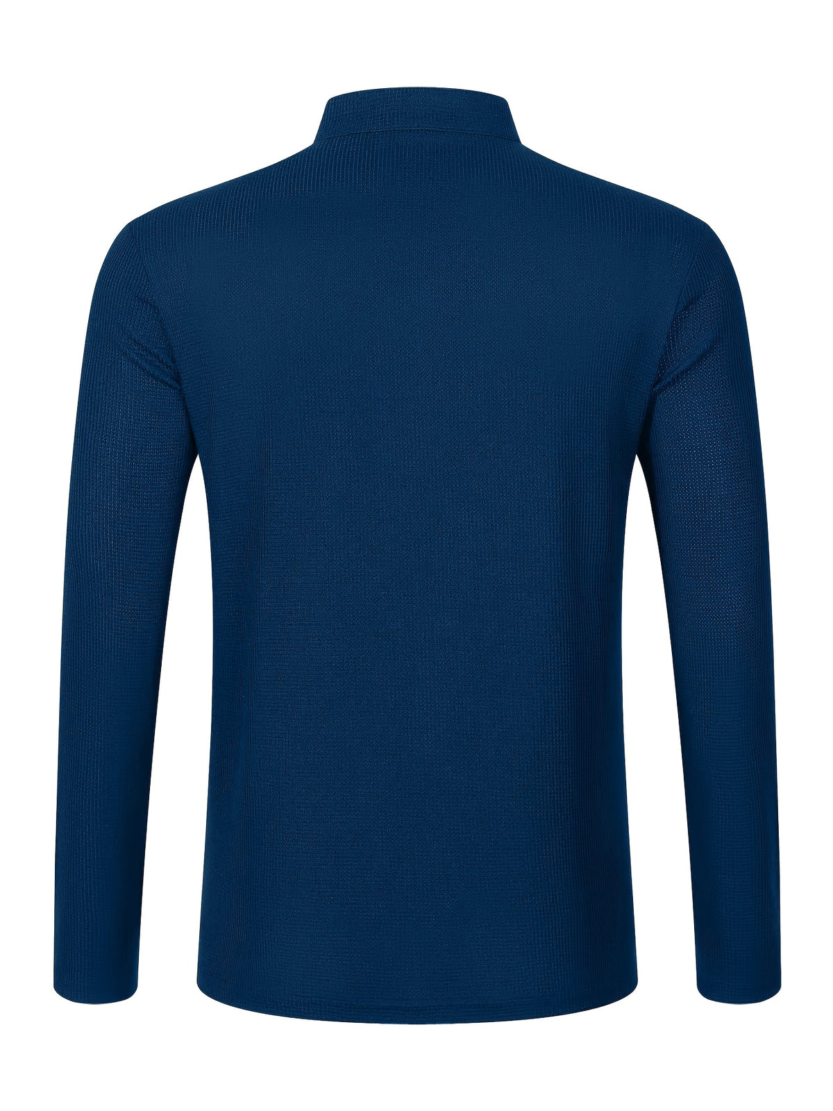 Maqiqi OBM Men's Fashion Waffle Knit Long Sleeve Henley Shirt, Stand Collar Button-Up Top with Chest Pocket and Positioned Printed LOGO, Casual Regular Fit Solid Color Spring/Autumn Daily Top - Navy Color