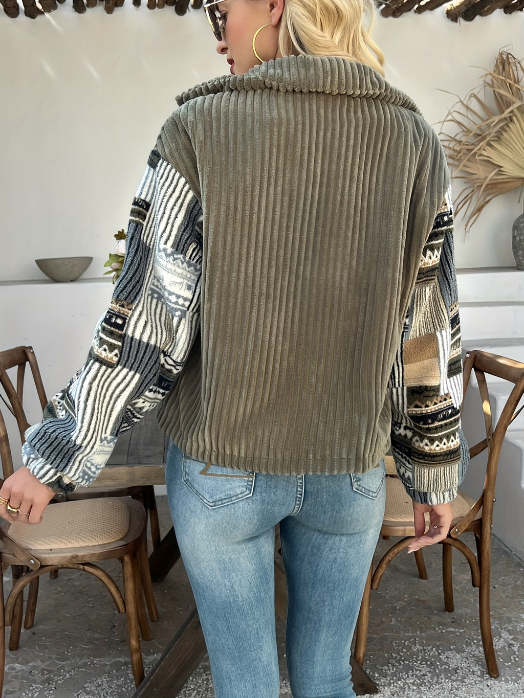 1pc Elegant Women'S Polyester Lapel Collar Long Sleeve Button Jacket - Solid Color Woven Fashion Patchwork Outerwear for All Seasons - Green