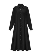 Fashion Women's Pocket Shirt Dress with Chest Gathering, Measured Bust at Back - Black
