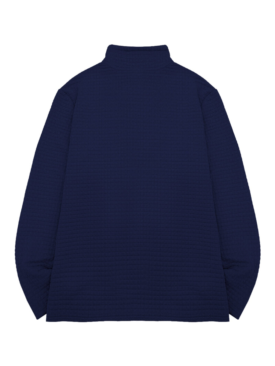 HOONIGAN Men's Printed Half-Zip Fashion Waffle Knit Texture Autumn/Winter Simple Casual Versatile Sporty POLO Shirt Sweatshirt, New Autumn/Winter Long-Sleeve Lapel Top, Comfortable and Breathable Fabric, Valentine's Day Gift, Preferred Birthday Gift - Navy Color