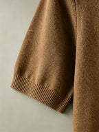Men'S Round Neck Short Sleeve Knit Sweater English Casual Base Layer Top - 【Brown】