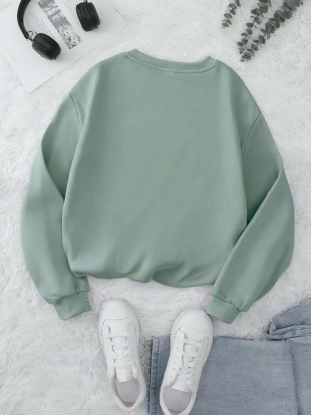 Women'S Fashion Round Neck Letter Pattern Print Casual Sweatshirt - Light Green