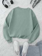Women's Fashion Round Neck Letter Pattern Print Casual Sweatshirt - Light Green