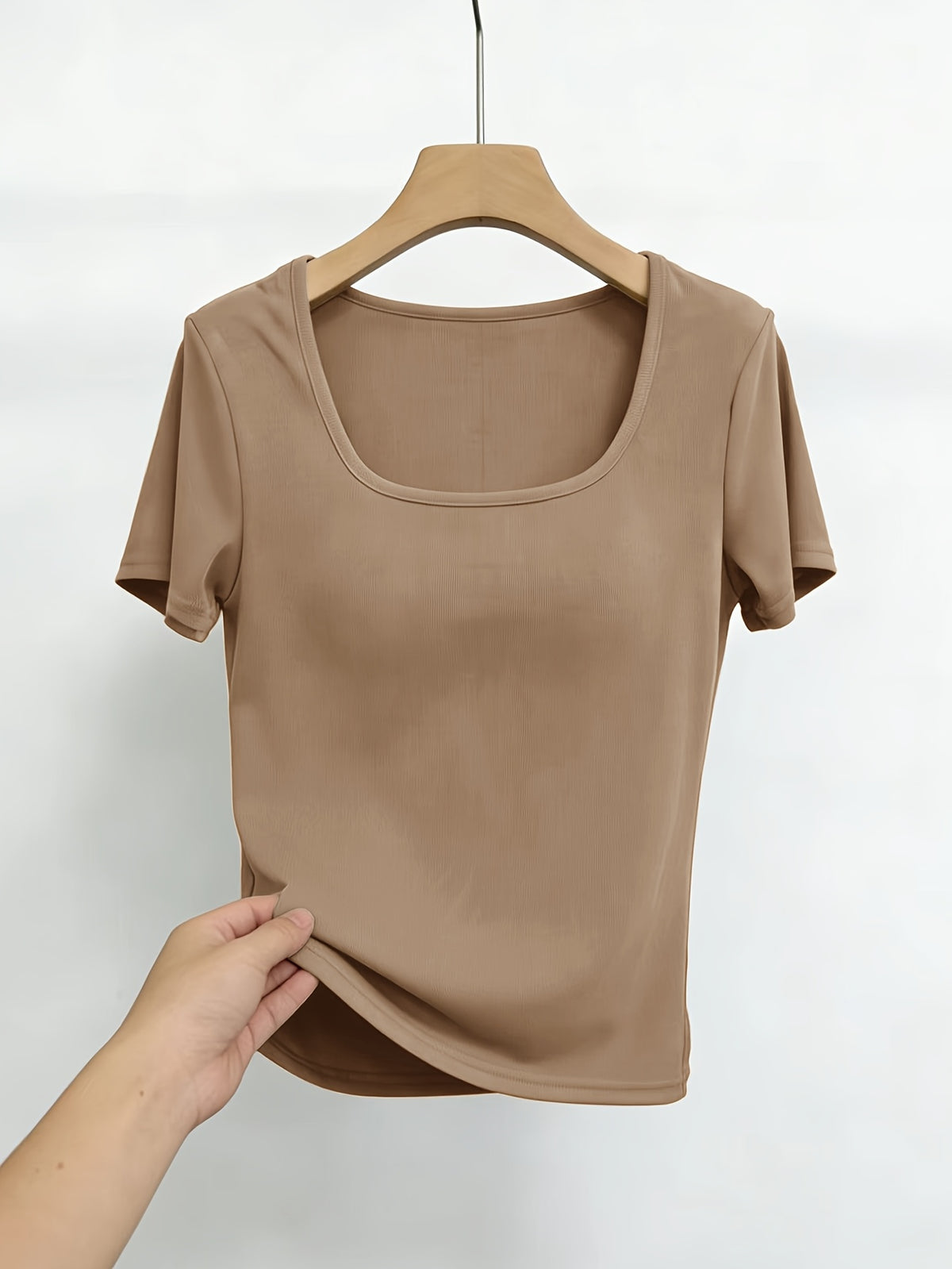 Women'S Short-Sleeve U-Neck T-Shirt for Summer, Stylish And Fitted Base Layer - Khaki
