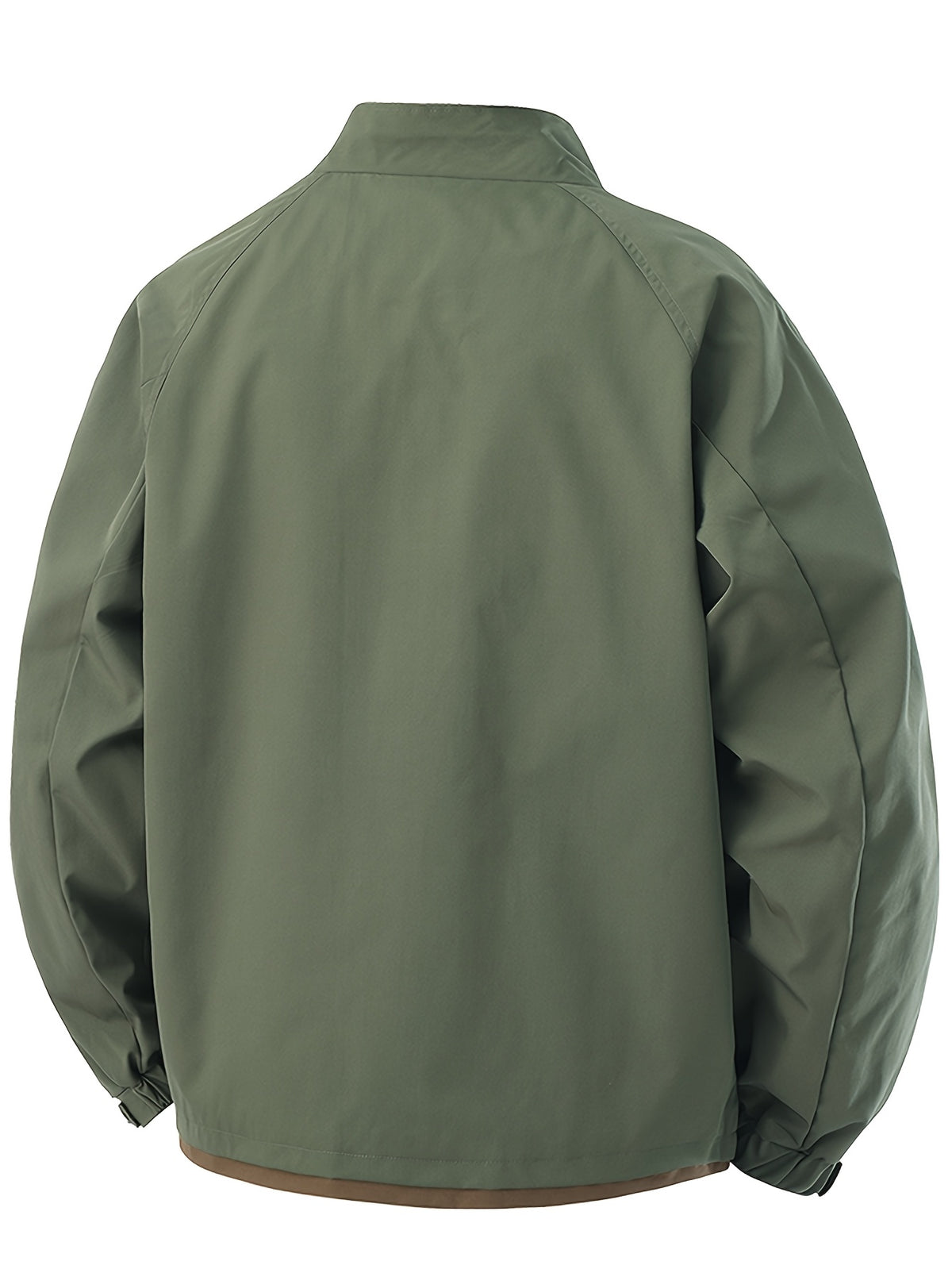Single Pc Men'S Multi-Color Woven Cargo Jacket, Stand-Up Collar Design, M Logo Badge on Chest, Large Capacity Cargo Pockets, Fleece Lined And Thickened Long Plush Warmth, Adjustable Cuffed Sleeves, Easy Cargo Style, Winter, Fitted Fit - Military Green
