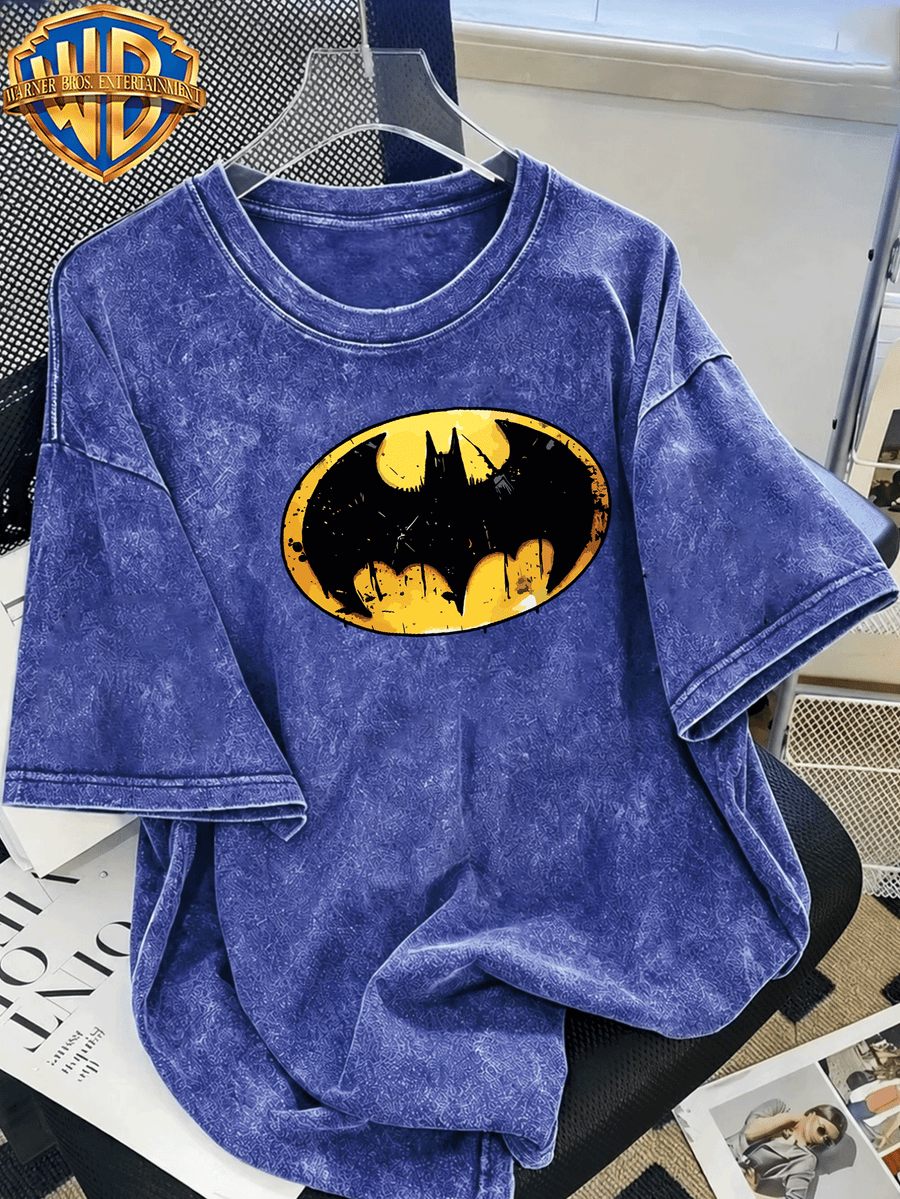 Warner Bros Official 100% Pure Cotton Washed Distressed T-Shirt, DC Vintage Distressed Batman Core Gotham Castle Print, American Vintage Streetwear Cool Short-Sleeve Top, Suitable for Outdoor Wear, Gym, Office, and Daily Fashion, Men's Wardrobe - Royal Blue