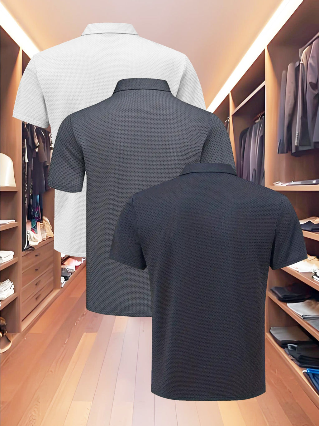 3pcs Value Pc, Summer Short-sleeve Polo Shirt! New Jacquard Fabric, Quick-drying, Lightweight and Breathable, Easy to Wash and Dry Quickly. Men's Color-blocked Cool and Comfortable Polo Shirt with Lapel, for Sports and Casual Wear. Men's Short-sleeve - White Gray Green