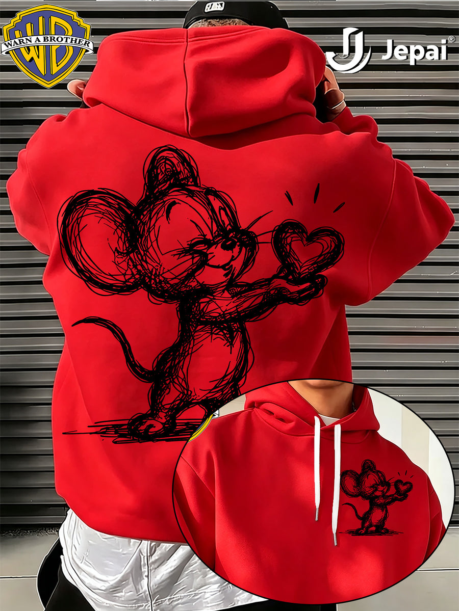 Warner Bros. Official, Trendy Cool American Street Style Classic Character Themed Printed Hooded Sweatshirt, Unisex American Street Style Long-Sleeve Top, Suitable for Daily and Outdoor Activities, an Excellent Warm Outerwear Choice for Autumn - Red