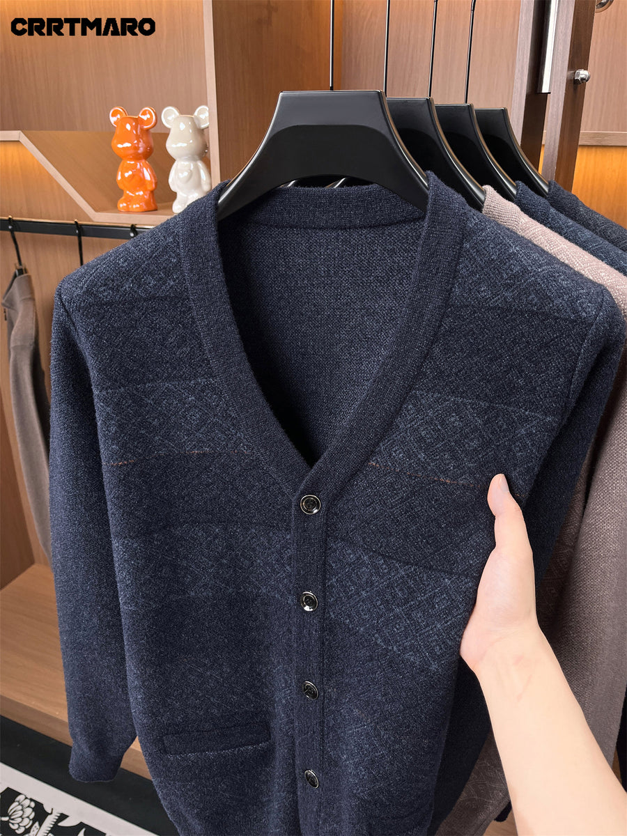 Men's Thick, V Neck Knit Cardigan, Warm Casual Layering Top for Fall and Winter - Medium Gray