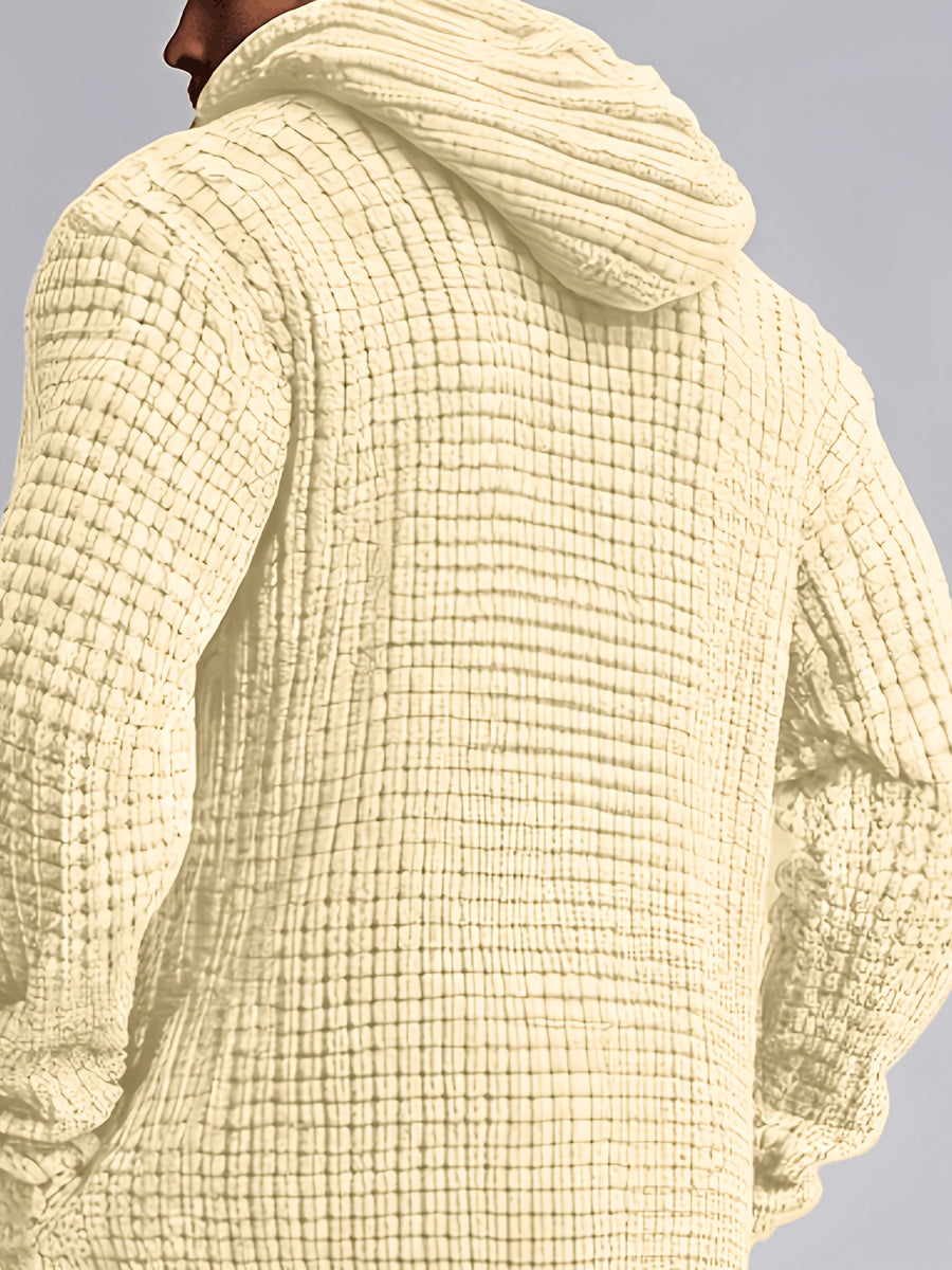 Men's Casual Sport Sweater, Knit Cardigan, Long Hooded Knit Cardigan. The Hooded Design Adds a Casual and Effortless Style, While the Long Length Flatters the Figure. This Simple yet Stylish Piece Is Perfect for Autumn and Winter, Offering Warmth - Apricot