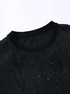 Textured Short Sleeve T-Shirt Black TUNNEL Letter Print Casual Street Style - Space Black