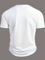 Men'S Textured Boutique Waffle Black And White Contrasting Color Doorman Print Design Fashion V-Neck Short-Sleeved Outdoor Sports Casual Henley Shirt - White