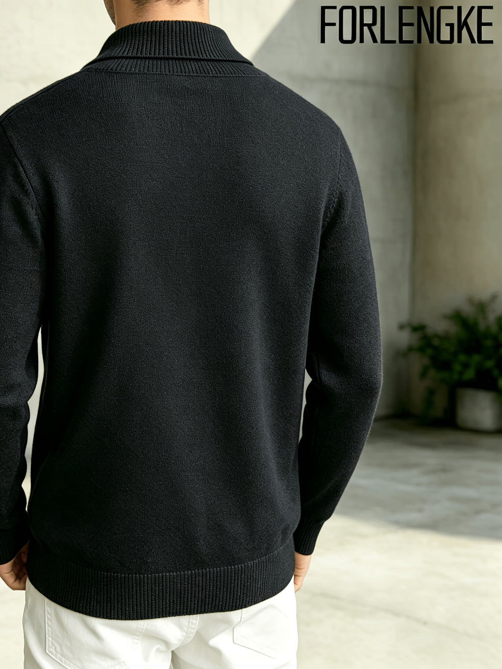 FORLENGKE Men'S Business Casual Shawl Collar Geometric Textured Knit Sweater, Soft Warm Long Sleeve Pullover for Fall Winter Office Daily Wear - Black
