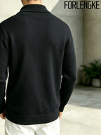 FORLENGKE Men'S Business Casual Shawl Collar Geometric Textured Knit Sweater, Soft Warm Long Sleeve Pullover for Fall Winter Office Daily Wear - Black