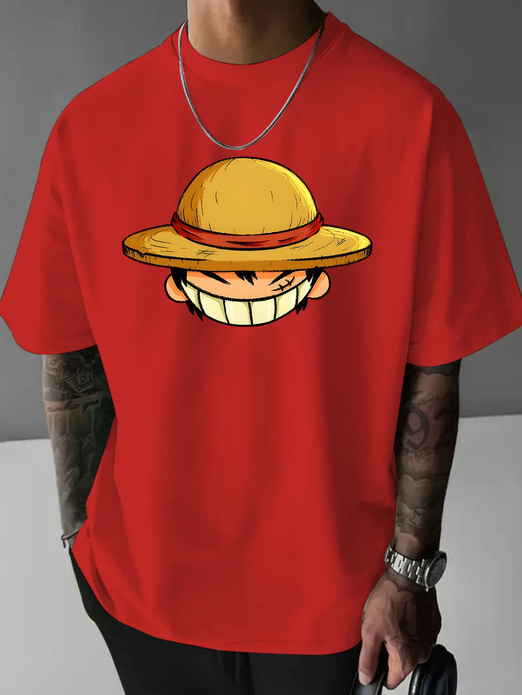 Cartoon Easy Individual Letter Creative Multi-Print Heavyweight Easy Fashion Pure Men'S Short Sleeve T-Shirt Pure New Casual Daily Fashion Loose Round Neck T-Shirt Men'S Clothing Men'S Casual Sports Shirt Men'S Casual Sports T-Shirt Men'S Casual Spo - Red