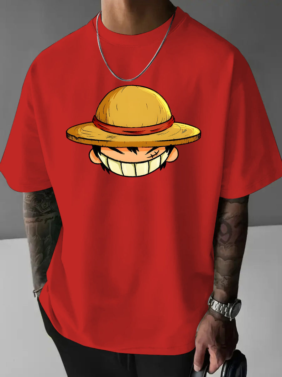 Cartoon Easy Individual Letter Creative Multi-Print Heavyweight Easy Fashion Pure Men'S Short Sleeve T-Shirt Pure New Casual Daily Fashion Loose Round Neck T-Shirt Men'S Clothing Men'S Casual Sports Shirt Men'S Casual Sports T-Shirt Men'S Casual Spo - Red