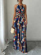 Women'S Jumpsuit, Cross-Front Design, Soft And Breathable Fabric, Printed Elegant Romantic Vacation Overalls - Mixed colors