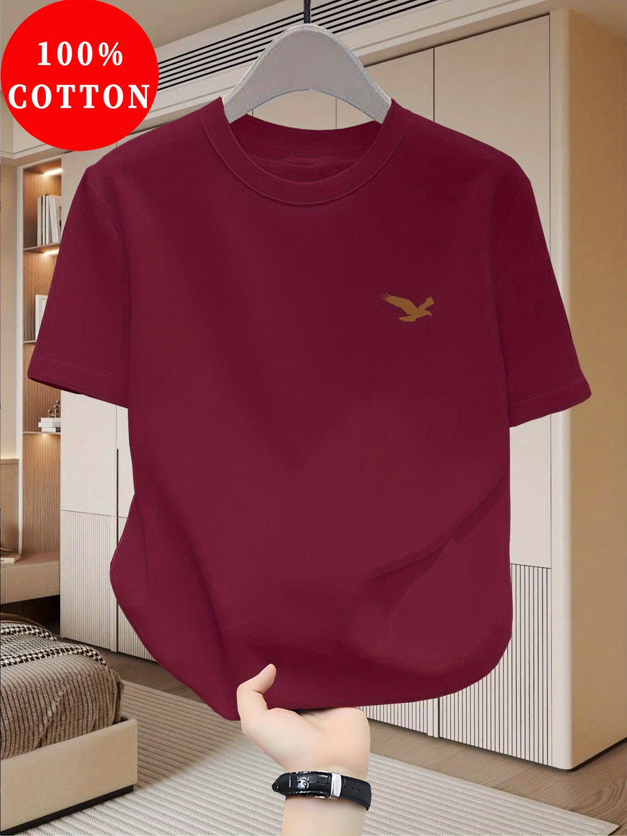 100%  Men's T-Shirt, Summer Lightweight Breathable Sweat Absorbent for Outdoor and Home Wear - Burgundy
