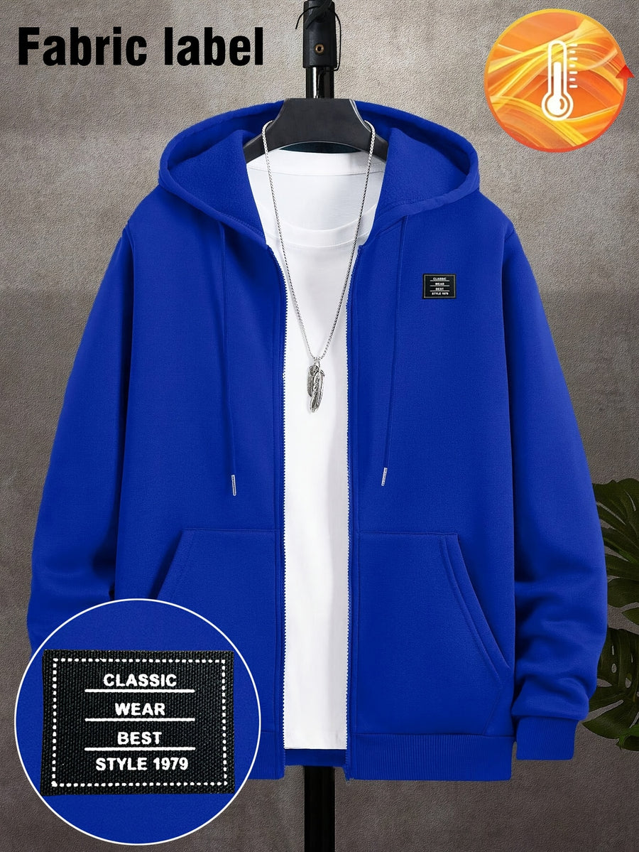 Men'S Solid Color Warm Fleece-Lined Zipper Sweatshirt, Global All-Season Factory Made Comfortable High Quality High Fit Rate Casual Men'S Sweatshirt - Blue 1