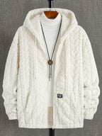 Thanksgiving Men'S Gift Easy Men'S Casual Jacket Hoodie Personalized Texture Jacquard Geometric Pattern Hooded Drawstring Full Zip Label Contrast Design Suitable for Daily Casual Fashion Classic Easy Outdoor Home Commute Warm Autumn Winter Men'S Plu - Off-white