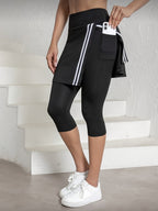 Women'S Fashion Side Ruffled Split Skirt Pants, All-Season Wear; Women'S Skirt Tight Pants with Pockets; Tight Pants with Ruffled Hem Design; Suitable for Wear; Casual Women'S Tight Pants - Black