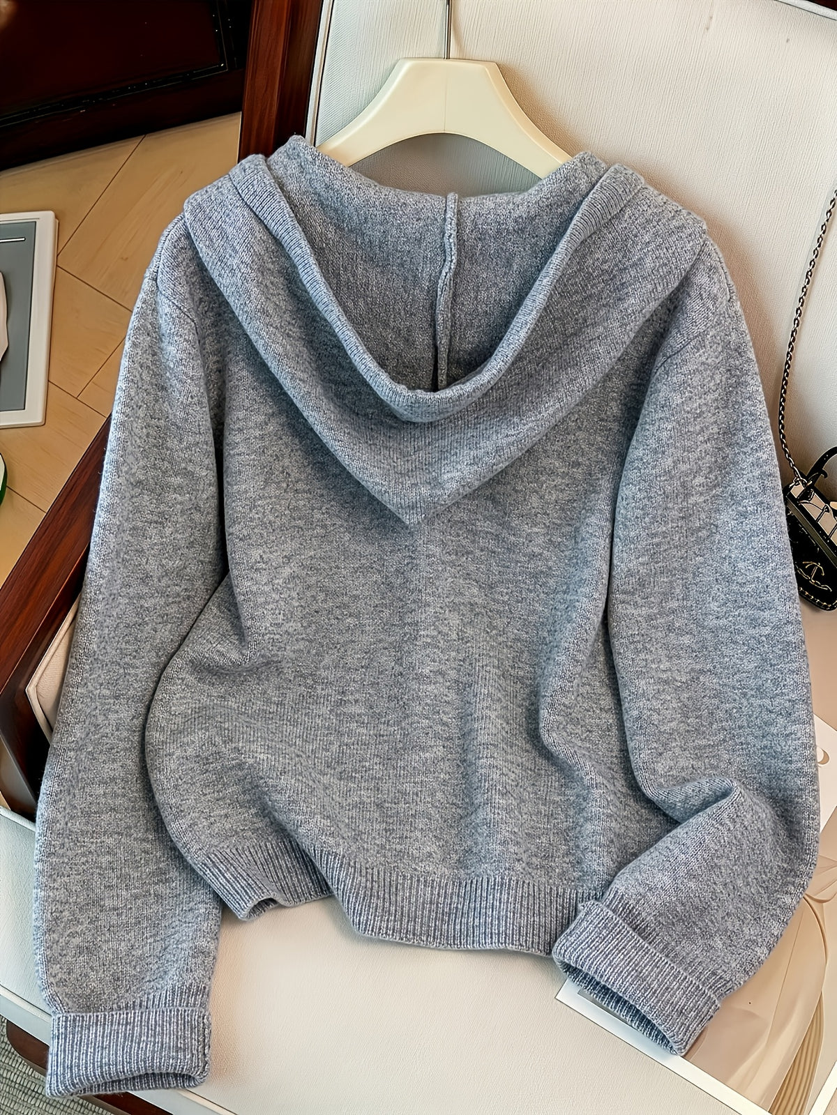 Lazy Style Button Hooded Sweatshirt, Autumn/Winter Loose Fit Casual Hooded Sweater Cardigan Jacket, Fashionable and Versatile Women's Clothing - Space Gray