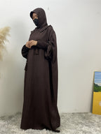 Fashionable Muslim Batwing Sleeve Hooded Abaya Casual Hooded Dress - Coffee Brown