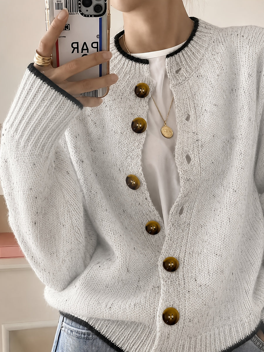 Women's Casual Colorful Button-front Cardigan with Soft Long Sleeves, Round Neck, Light-weight Fashion Candy-colored Dot Pattern, Casual and Elegant Garment | Stretch Fabric Cardigan Suitable for Casual Attire - Mixed colors