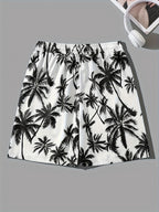 Digital Print Women's Shorts - New Women's Fashionable and Versatile Black and White Coconut Tree Print Drawstring Shorts, Loose and Breathable Casual S Shorts for Spring and Summer - Mixed colors