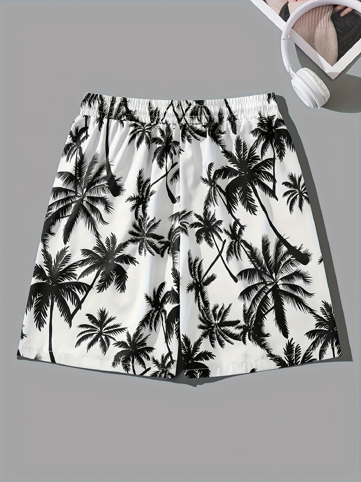 Digital Print Women's Shorts - New Women's Fashionable and Versatile Black and White Coconut Tree Print Drawstring Shorts, Loose and Breathable Casual S Shorts for Spring and Summer - Mixed colors