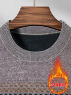Minimalist Urban -Lined Crew Neck Knit Sweater for Warmth and City Casual Style - Red
