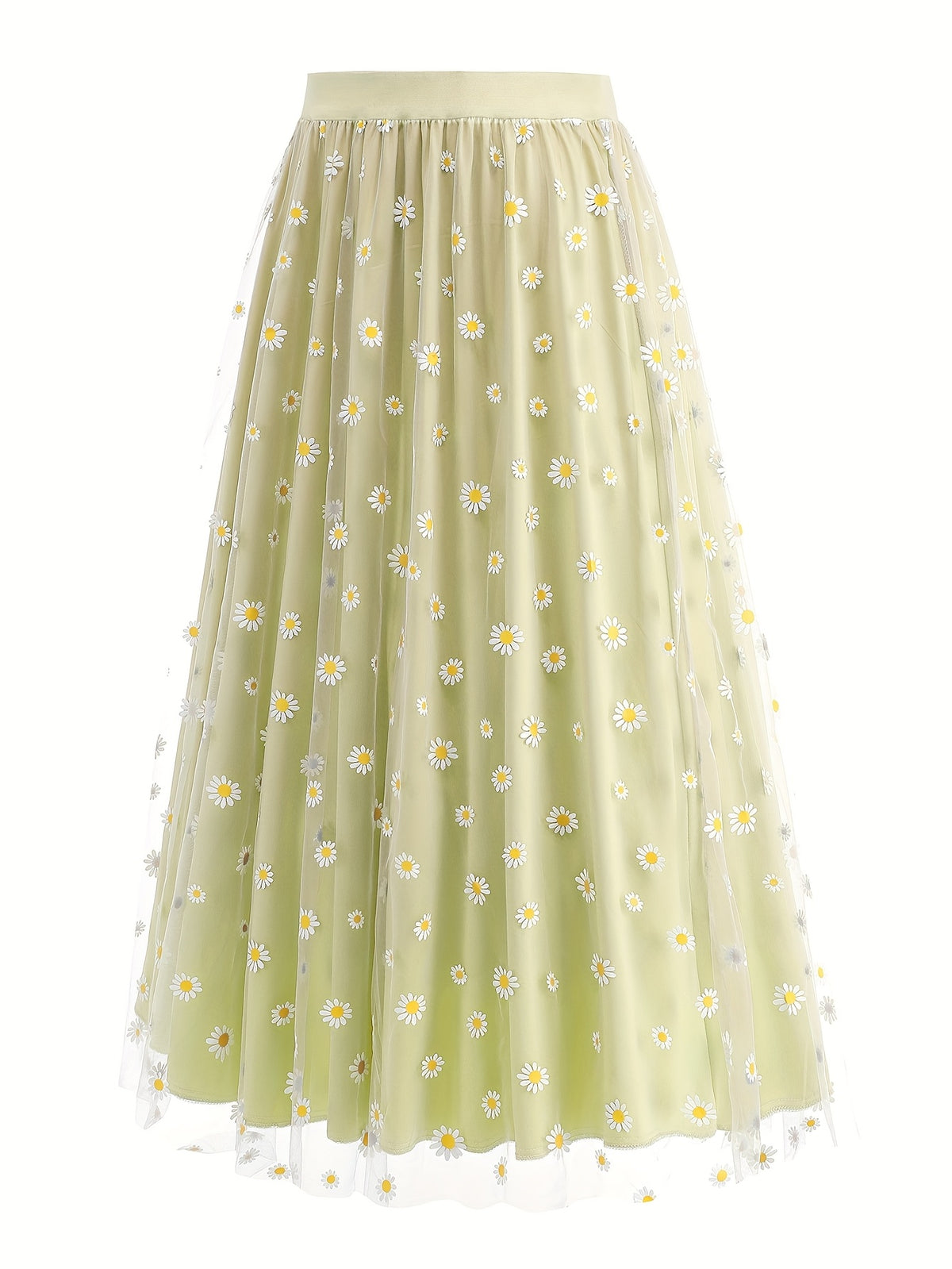 Elegant Chiffon Vacation Skirt with Small Chrysanthemum Print for Women - Yellow