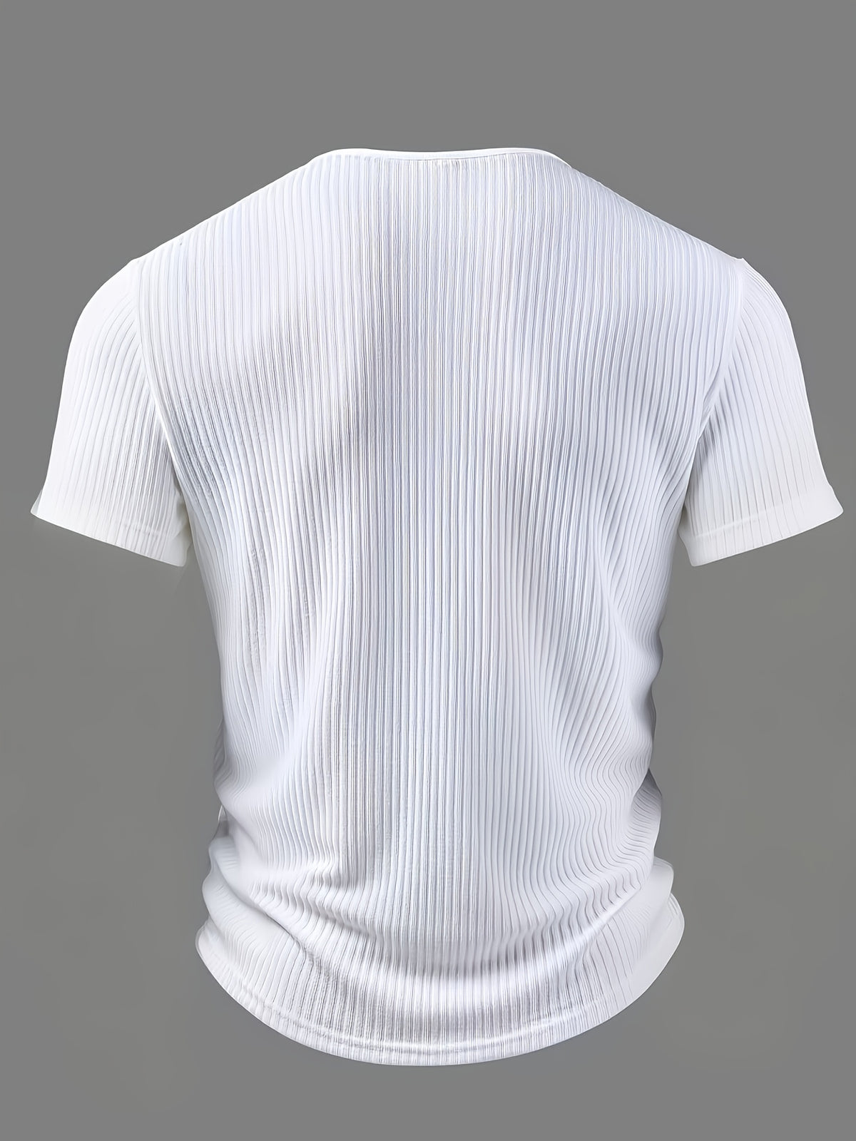 Men's Fashion Top, Spring/Summer Casual Textured Ribbed Fabric, Crew Neck Single-Breasted Button Letter Print Short Sleeve Henley Shirt - White