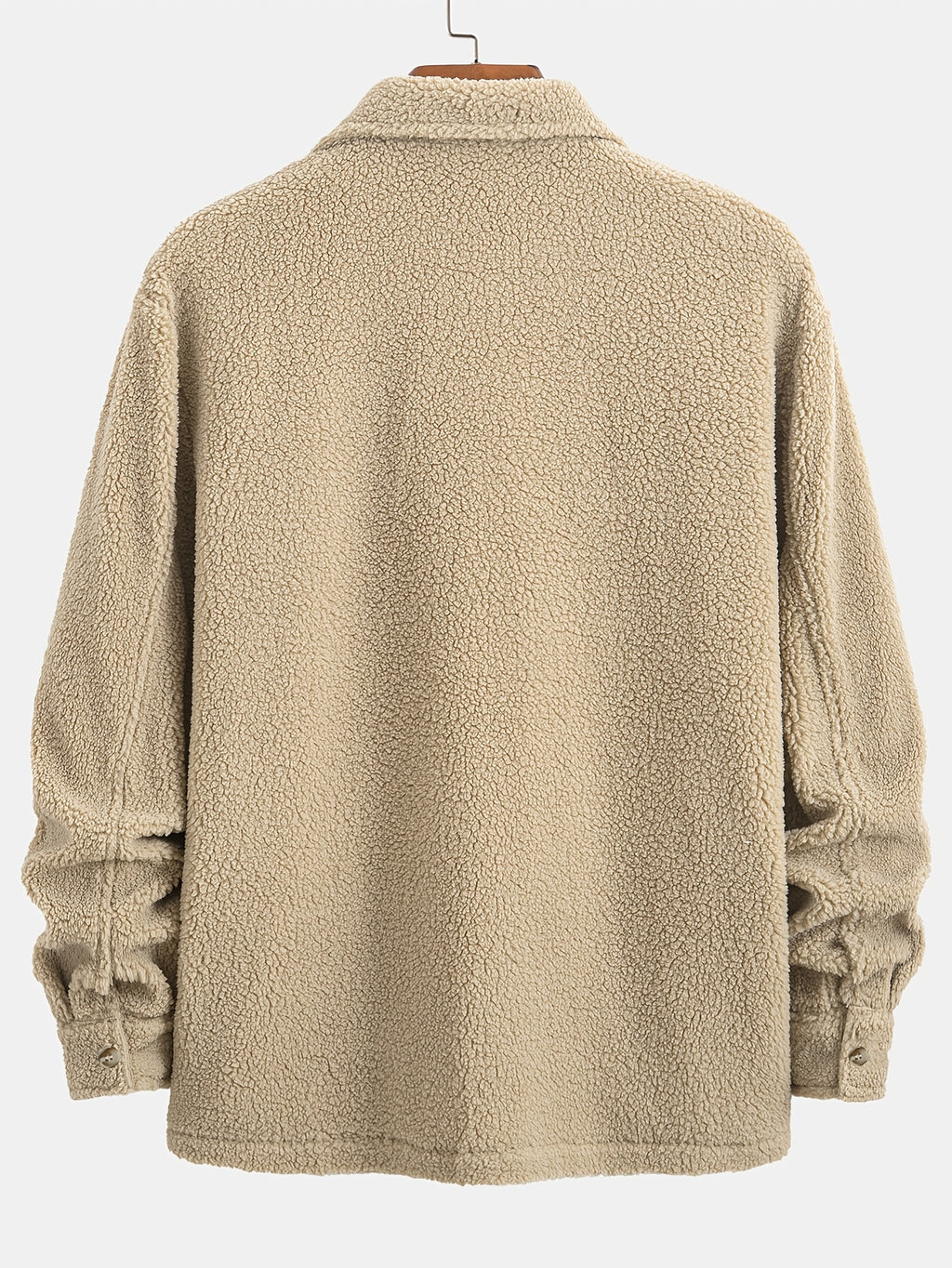 Popular Simple Men's Plush Jacket, Fashionable Classic Solid Color Plush Double Pocket Lapel Button Design, Suitable for Daily Casual Fashion, Simple Outings, Commuting, Street Trend, Autumn/Winter Long Sleeve Warm Plush Jacket - Apricot
